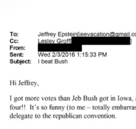 "I beat Bush" Epstein Email Sender confirmed as ___ ? card icon